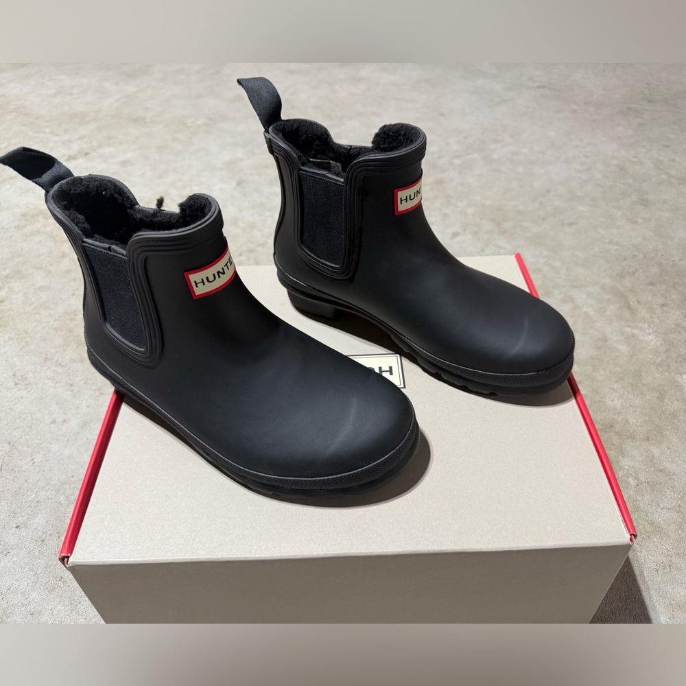 Hunter Black Ankle Boots with Elastic Panels